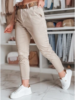 Dámské kalhoty s páskem tmavě béžové Dstreet model 21987137 - FashionStreet