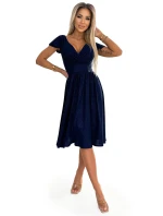 425-8 MATILDE Šaty s výstrihom a krátkymi rukávmi - GRANITE s trblietkami