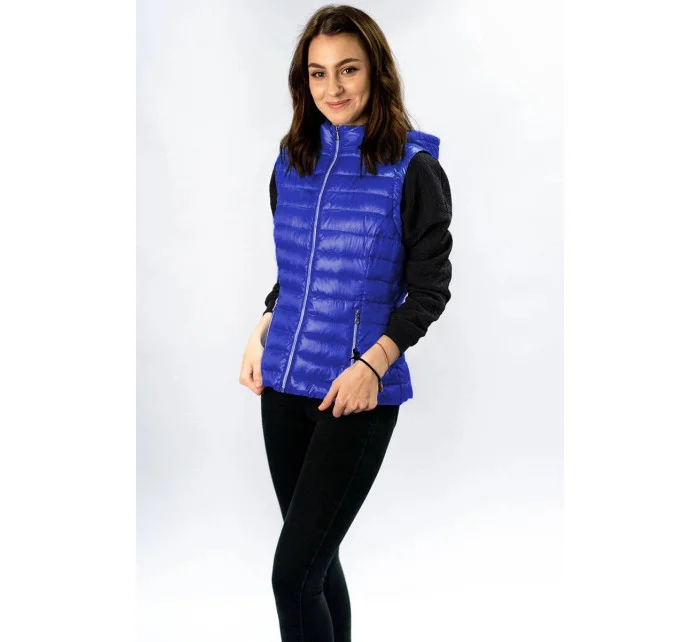 Prešívaná lesklá dámska vesta v Chrpová farbe (7000)