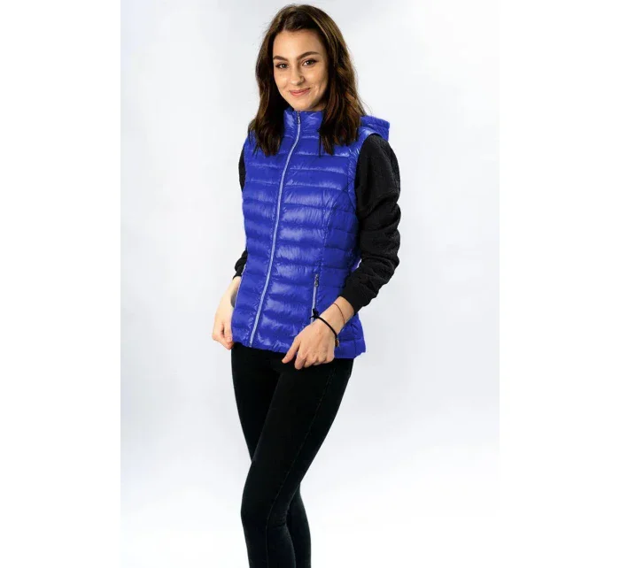 Prešívaná lesklá dámska vesta v Chrpová farbe (7000)