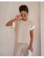 Dámska béžová športová súprava s kontrastnými vložkami (VE99)