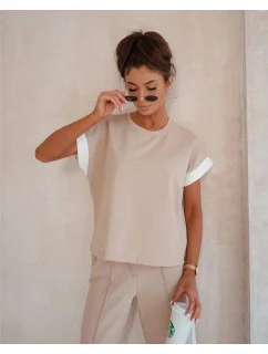 Dámska béžová športová súprava s kontrastnými vložkami (VE99)
