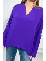 Mušelínová blúzka s vyhrnutými rukávmi tmavo fialová