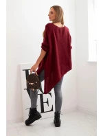 Dámský asymetrický svetr z vlny Plus Size s výstřihem do V bordový