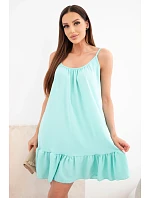 Dámske viskózové šaty bez ramienok s volánom a kravatou mätovej farby