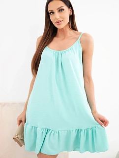 Dámske viskózové šaty bez ramienok s volánom a kravatou mätovej farby