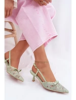 Krajkové dámské sandály na podpatku s mašlí zelené Maribelle
