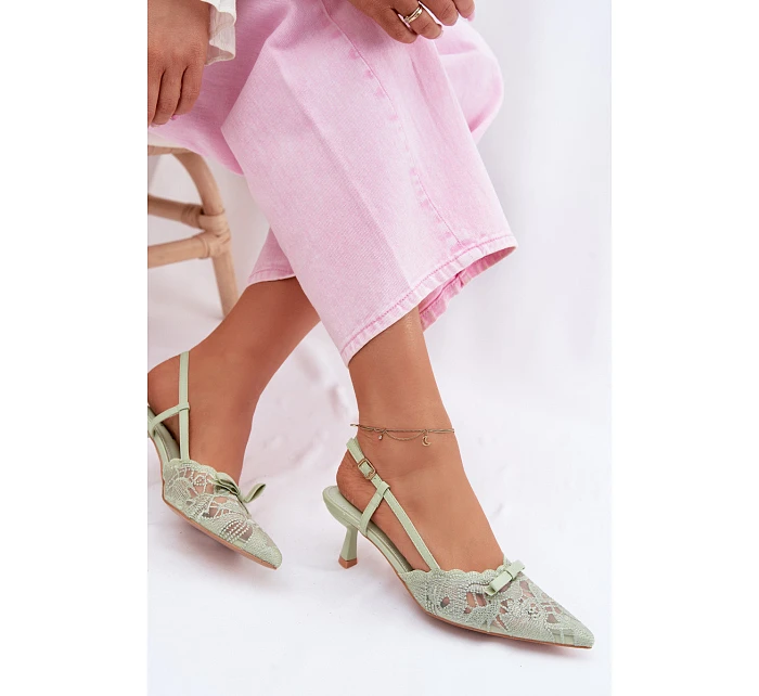 Krajkové dámské sandály na podpatku s mašlí zelené Maribelle