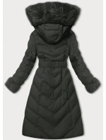 Dámská zimní bunda v army barvě s páskem model 21246690 - J.STYLE