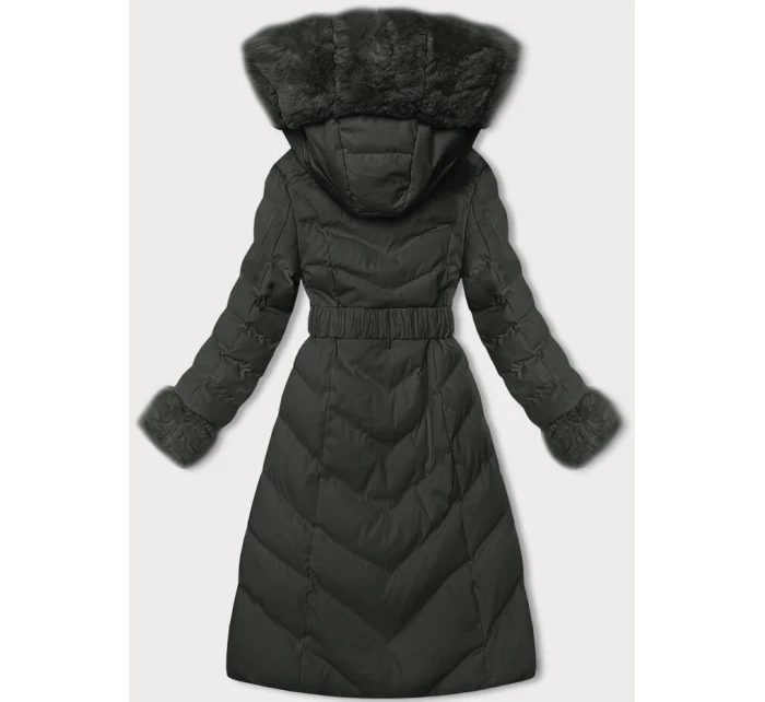 Dámská zimní bunda v army barvě s páskem model 21246690 - J.STYLE