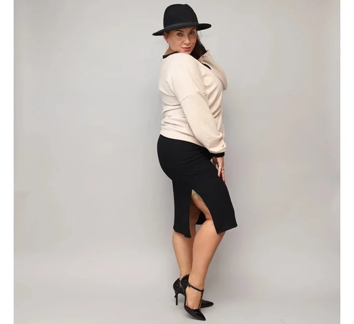 Béžovo-čierne šaty s pletenou blúzkou (682)