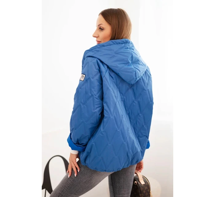 Dámska prešívaná bunda s kapucňou denimová modrá