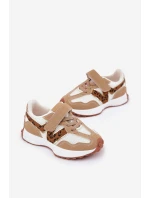 Dětské tenisky na suchý zip s leopardím vzorem tmavě béžové model 21688089 - Boto