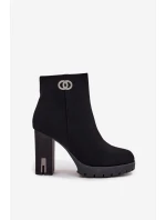 Ocieplane Botki Damskie Na Słupku Z Ozdobnym Detalem Czarne Vessara Ocieplane Botki Damskie Na Słupku Z Ozdobnym Detalem Czarne Vessara