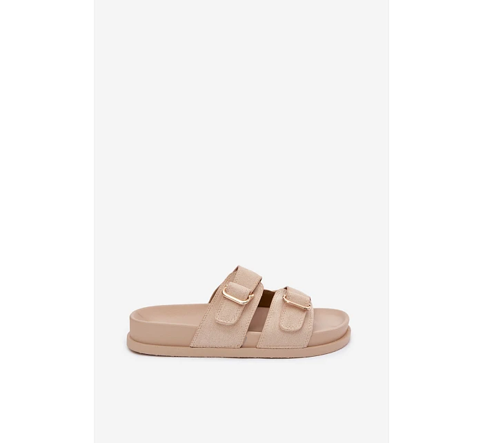 Dámské pantofle se zlatými sponami Béžové Pelorin