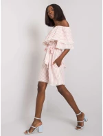 Sukienka LK SK model 20206354 biało różowy - FPrice Sukienka LK SK model 20206354 biało różowy - FPrice