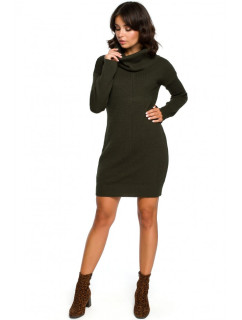 BK010 Pletené svetrové šaty s vysokým výstrihom - khaki farba