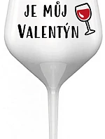 VÍNO JE MŮJ VALENTÝN - bílá nerozbitná sklenice na víno 470 ml