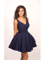 Spoločenské dámske šaty na ramienka s kolovou sukňou tmavo modré - Tmavo modrá / XS - Sherri
