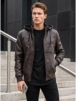 Kurtka męska skórzana z kapturem brązowa model 22358270 - FashionStreet Kurtka męska skórzana z kapturem brązowa model 22358270 - FashionStreet