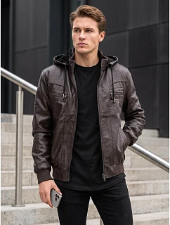 Kurtka męska skórzana z kapturem brązowa model 22358270 - FashionStreet