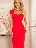 Červené dámske šaty v dĺžke midi s pekným výstrihom 318-1