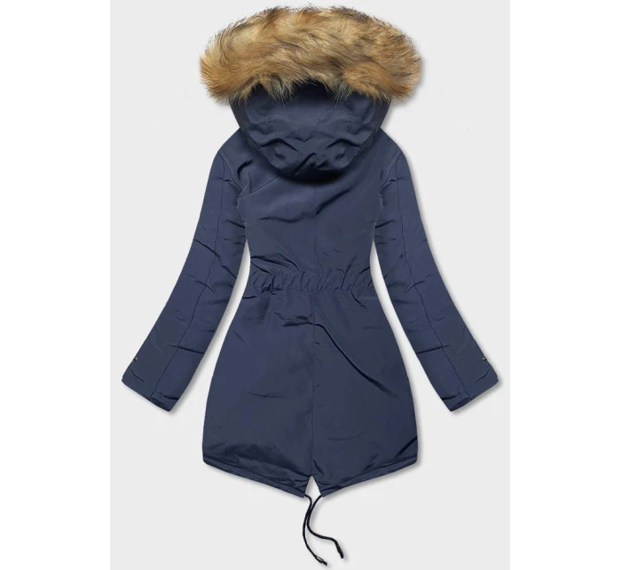 Dámska obojstranná zimná bunda tmavomodrá a béžová (2M-21508)