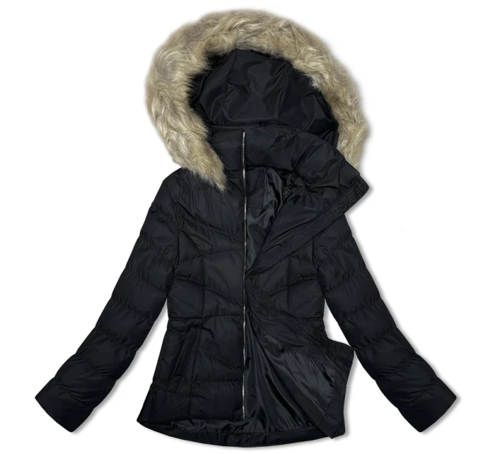 Čierna dámska krátka prešívaná zimná bunda J Style (5M3153-392)
