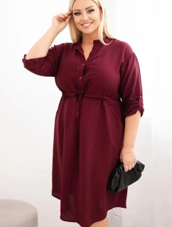 Dámské šaty z viskózy Plus Size s knoflíky a vázáním v pase bordová