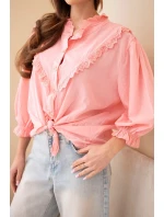 Dámská bavlněná košile s krajkou a vázáním meruňková