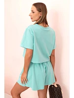 Dámska bavlnená súprava so širokými šortkami mentolová Dámska bavlnená súprava so širokými šortkami mentolová