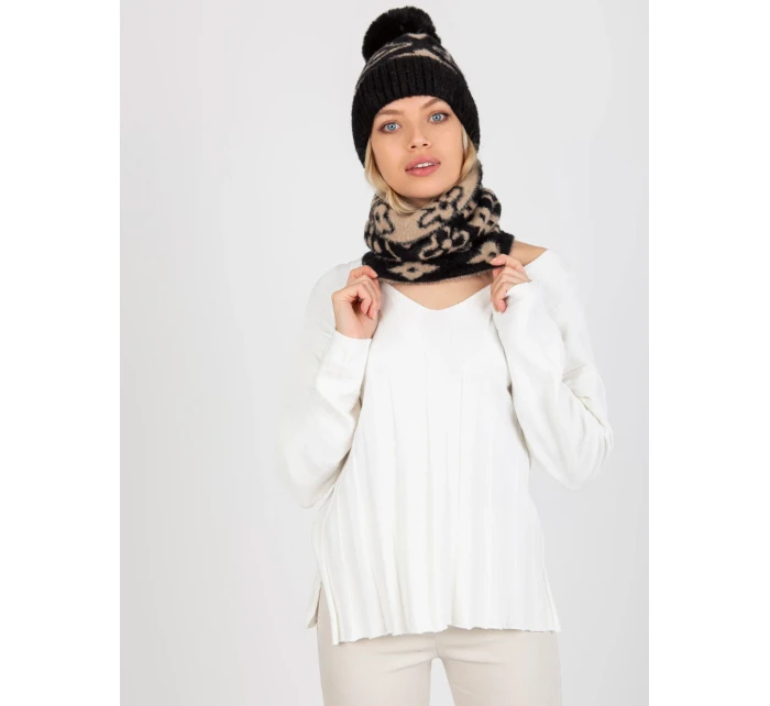 Tunelový šál AT KM CM 331 čierna a béžová Tunelový šál AT KM CM 331 čierna a béžová