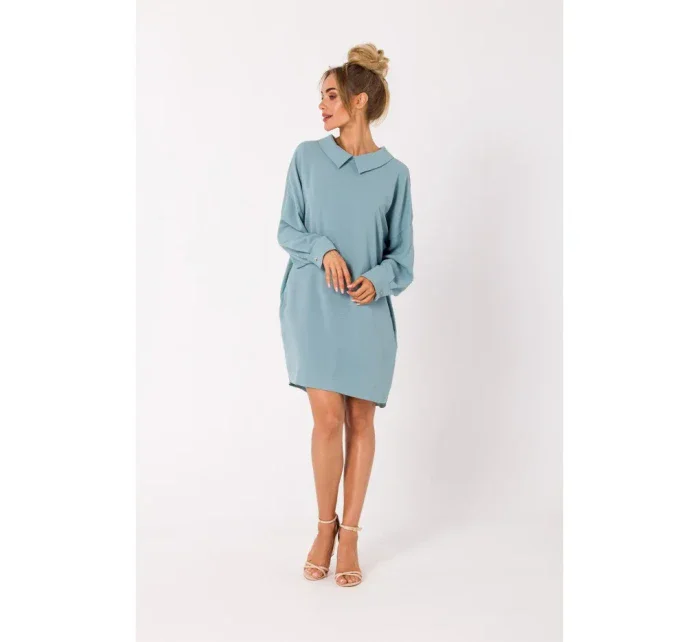 M740 Košeľové šaty s ozdobným golierom - agáve