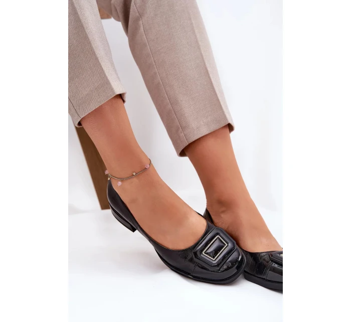 Dámské kožené baleríny s ozdobou D&A – černé