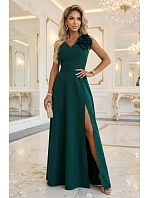 maxi šaty s květinou na a rozparkem lahvově zelené model 22108491 - numoco