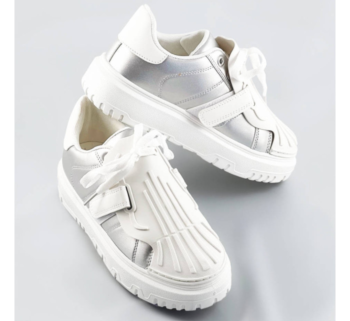 Strieborno-biele dámske športové topánky so zakrytým šnurovaním (RA2049)