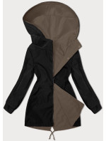 Tmavobéžová a čierna tenká obojstranná bunda parka pre ženy (16M9081-84)