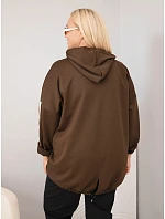 Dámska mikina z viskózy vo veľkosti plus size s kapucňou a ozdobnými pásikmi, hnedá