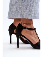 Sandały Damskie Na Szpilce Z Eko Zamszu Czarne Obdaria Sandały Damskie Na Szpilce Z Eko Zamszu Czarne Obdaria