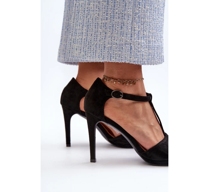 Sandały Damskie Na Szpilce Z Eko Zamszu Czarne Obdaria Sandały Damskie Na Szpilce Z Eko Zamszu Czarne Obdaria
