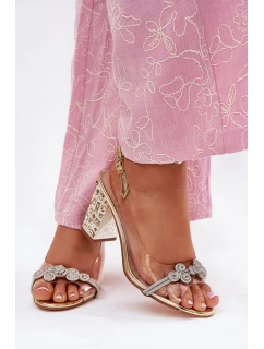 Transparentne Sandały Na Słupku D&A MR51-705 Złote