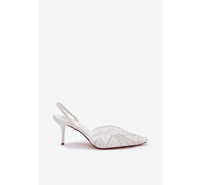 Zdobené sandály s síťkou na jehle bílé Bedira