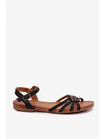 Dámské sandály Ploché s pásky a ozdobou model 22133718 Černé - S.Barski