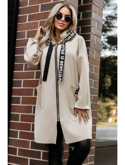 model 21379613 Ležérní kabát s kapsami a kapucí béžový - numoco basic model 21379613 Ležérní kabát s kapsami a kapucí béžový - numoco basic