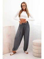Dámske viskózové nohavice so širokými nohavicami a volánmi graphite