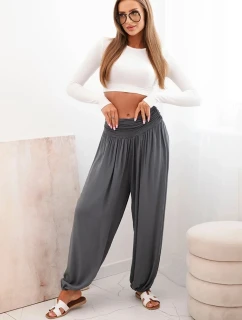 Dámske viskózové nohavice so širokými nohavicami a volánmi graphite