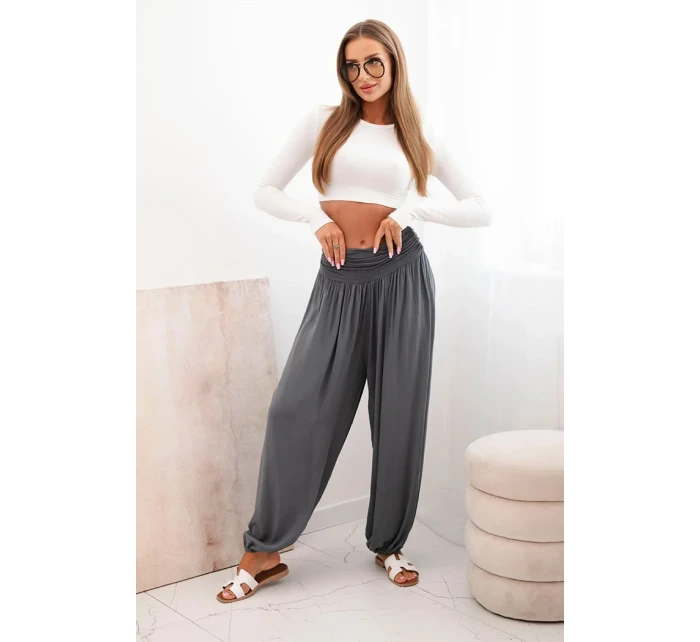 Dámske viskózové nohavice so širokými nohavicami a volánmi graphite