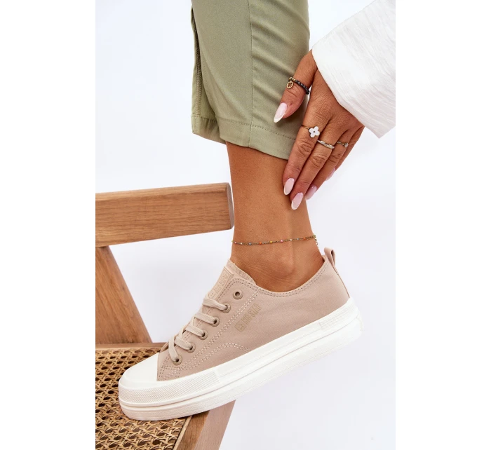 Niskie Sznurowane Tenisówki Big Star LL274969 Beżowe