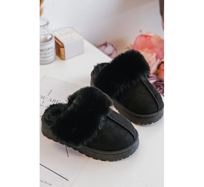 Kapcie Dziecięce Z Futerkiem Czarne Birasta