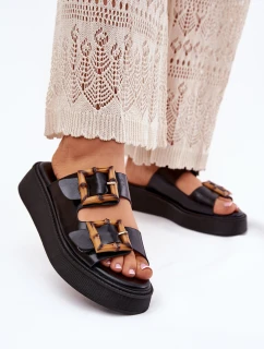 Eko Kožené Sandály Dámské Na Platformě S Přezkami Černé model 21699641 - Boto